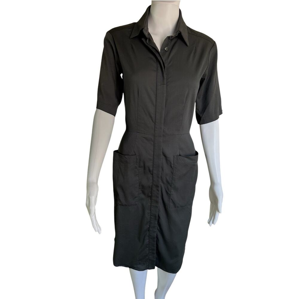 Emerson Fry Gray Blue Tencel Utility Shirt Dress 0 Knee Length Pockets Stretch
